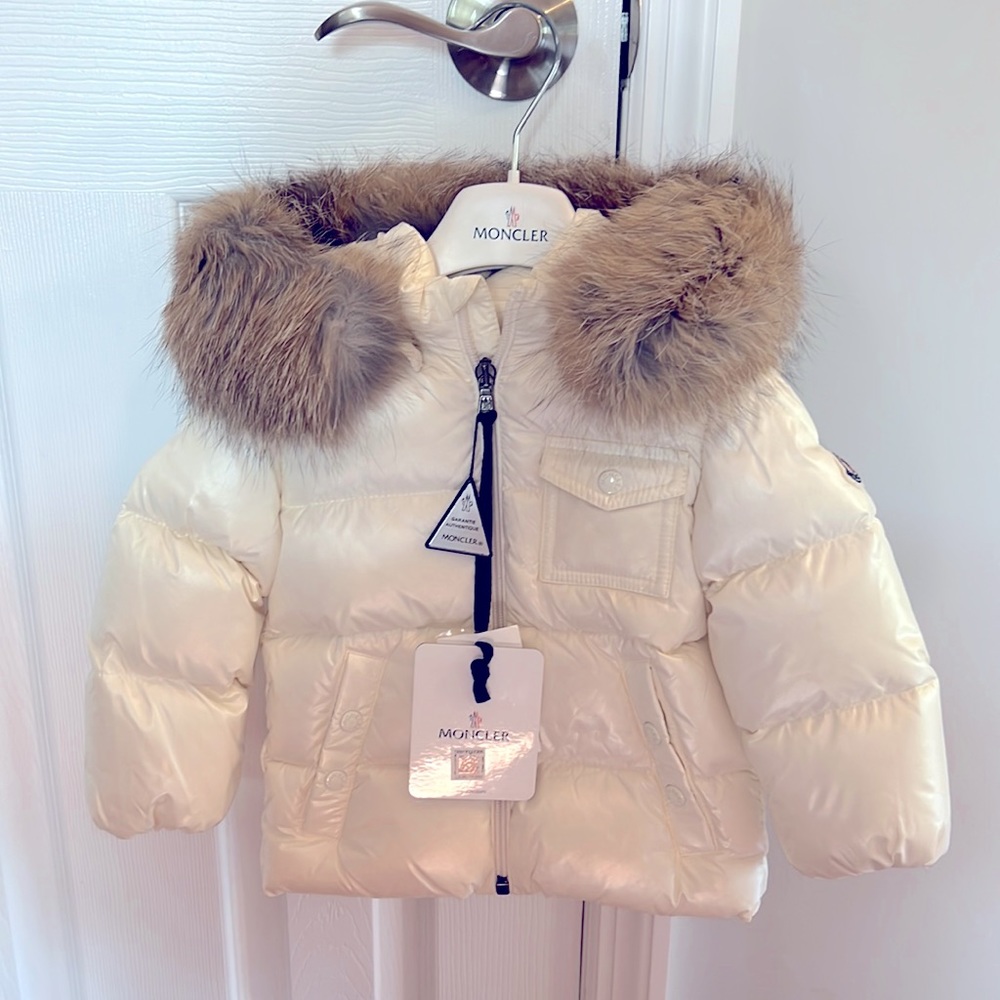 Moncler ivory pearl infant jacket with Genuine fur